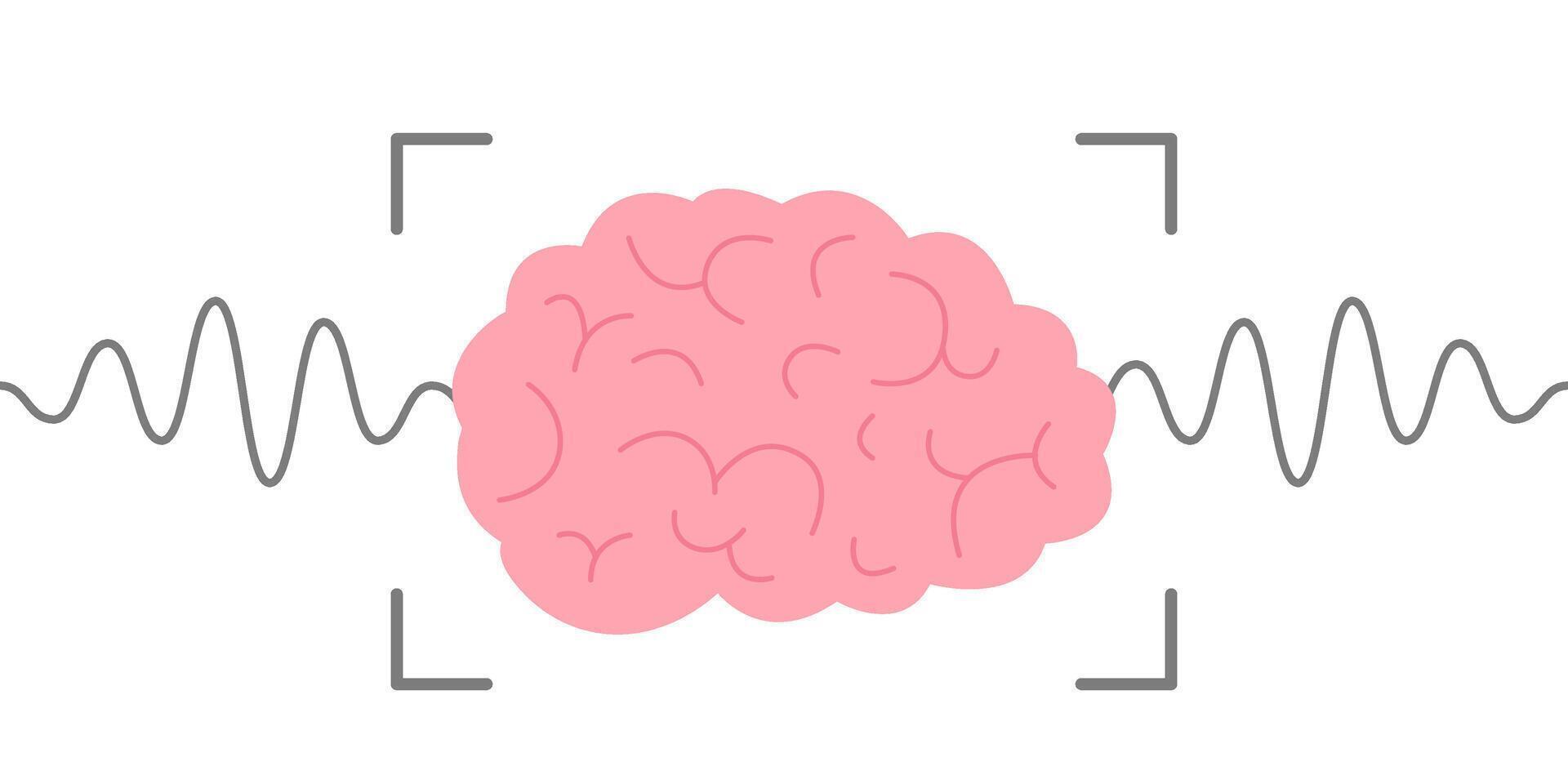 Human brain scan with line wave. Pulse wave in study neurology. Brain scan line tracing wave patterns, connecting mind and health. illustration vector