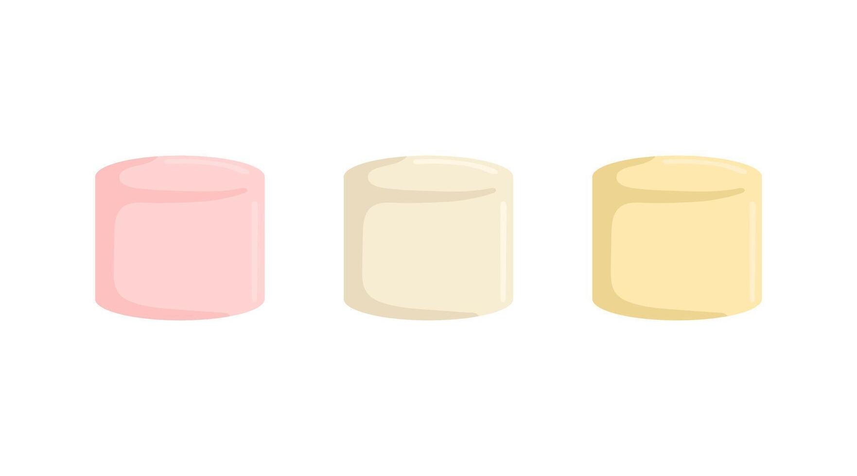 Marshmallow dessert food different colors set. Small square candy. Collection sweet confectionery illustration vector