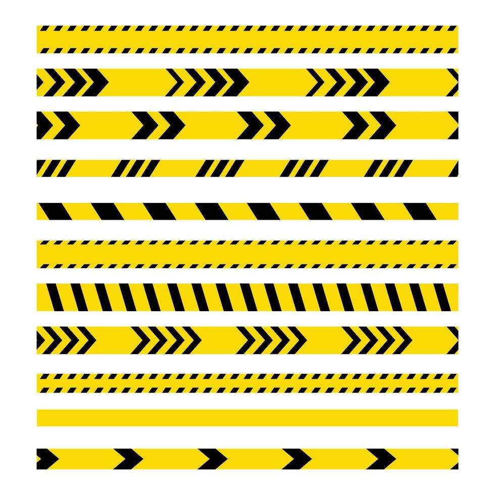 Black and yellow warning tapes. A set of industrial safety warning tapes intended for use in construction vector