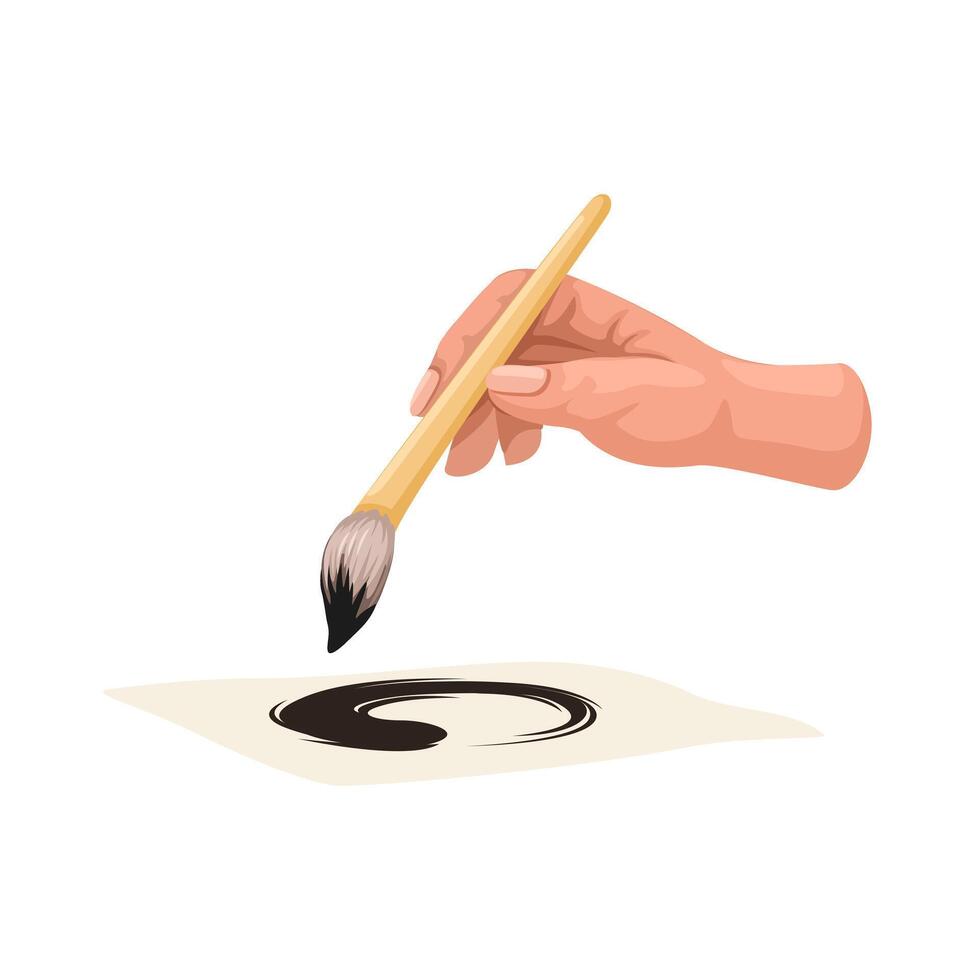 Hand Holding Brush Shodo Japanese Calligraphy Illustration vector