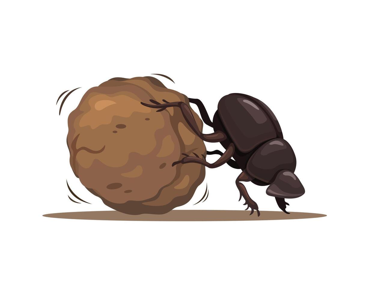 Dung Beetle Rolling Big Ball Poop Cartoon Illustration vector