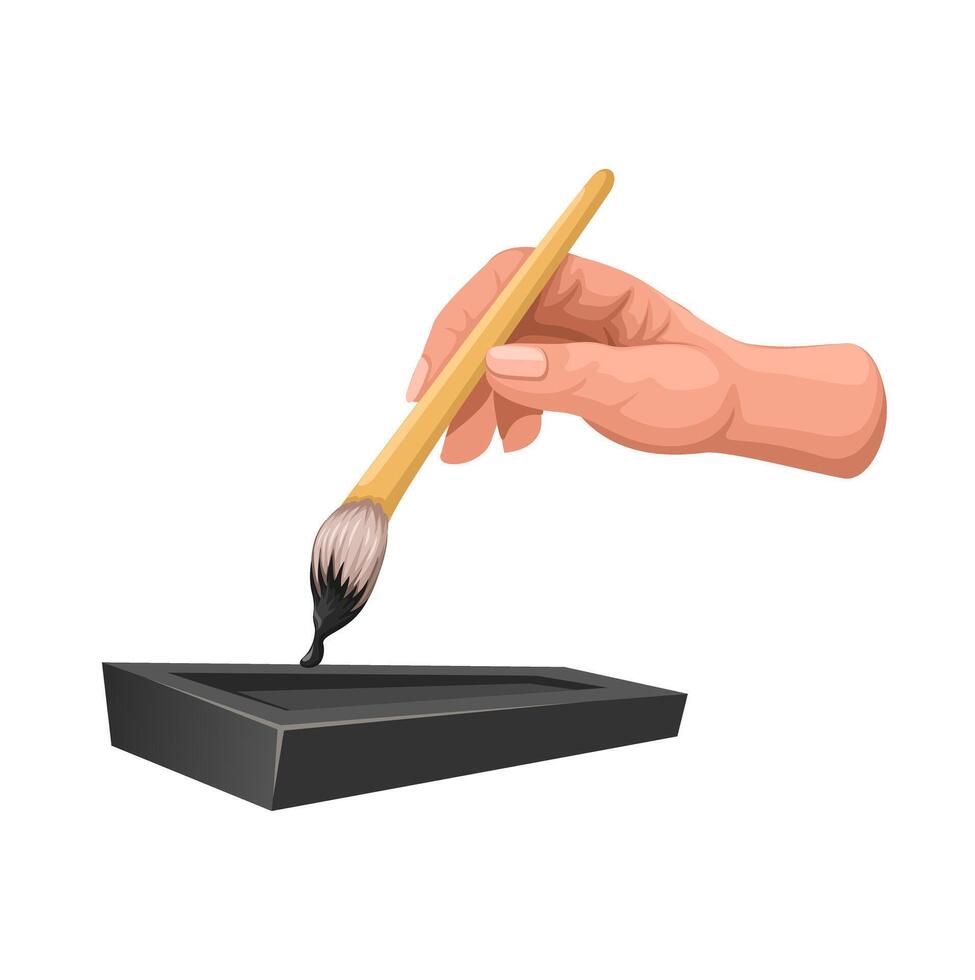 Hand Holding Brush Japanese Calligraphy Illustration vector