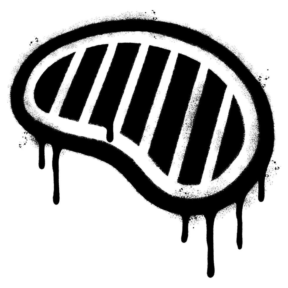 Graffiti style stencil illustration of a raw steak or meat cut. Rendered in bold black spray paint with artistic drips and splatter texture. vector