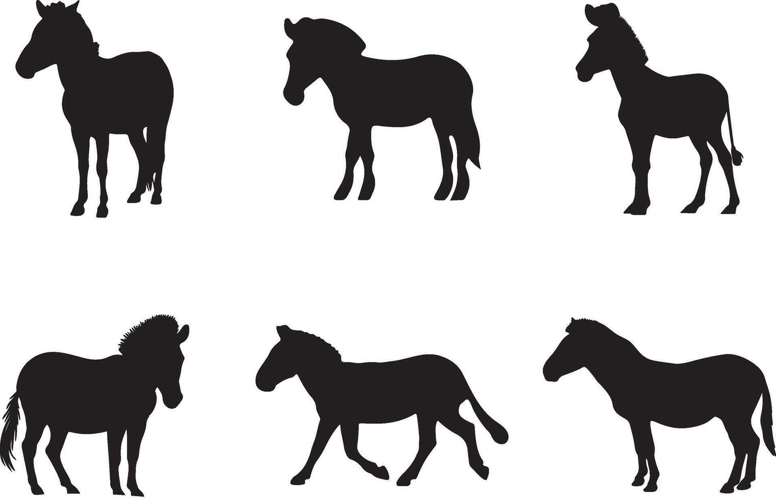 Zebra Set Silhouette Wild Animal Graphic for Safari, Nature and Decor Design.eps vector