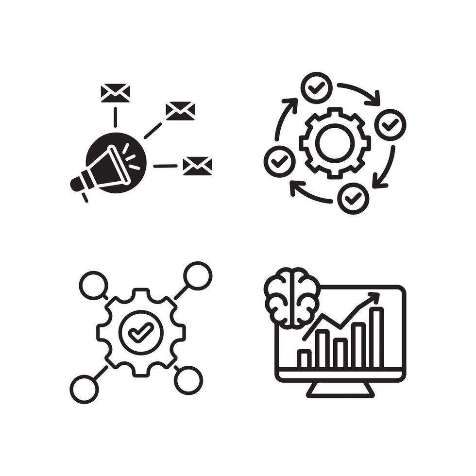Digital marketing and automation process icons. vector