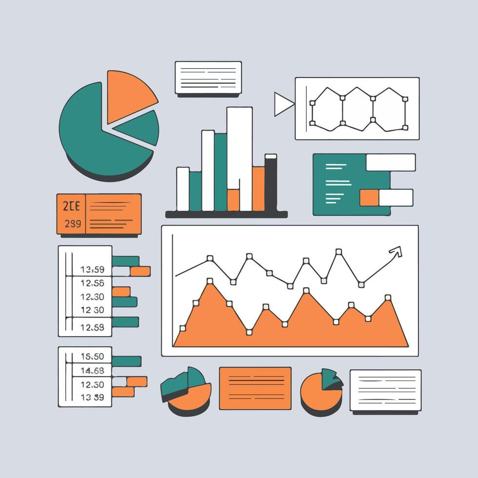 Hand drawn data visualization infographic with charts and graphs. vector