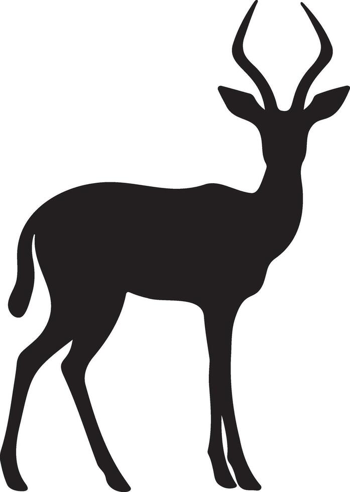 Antelope Silhouette Standing with Curved Horns. vector