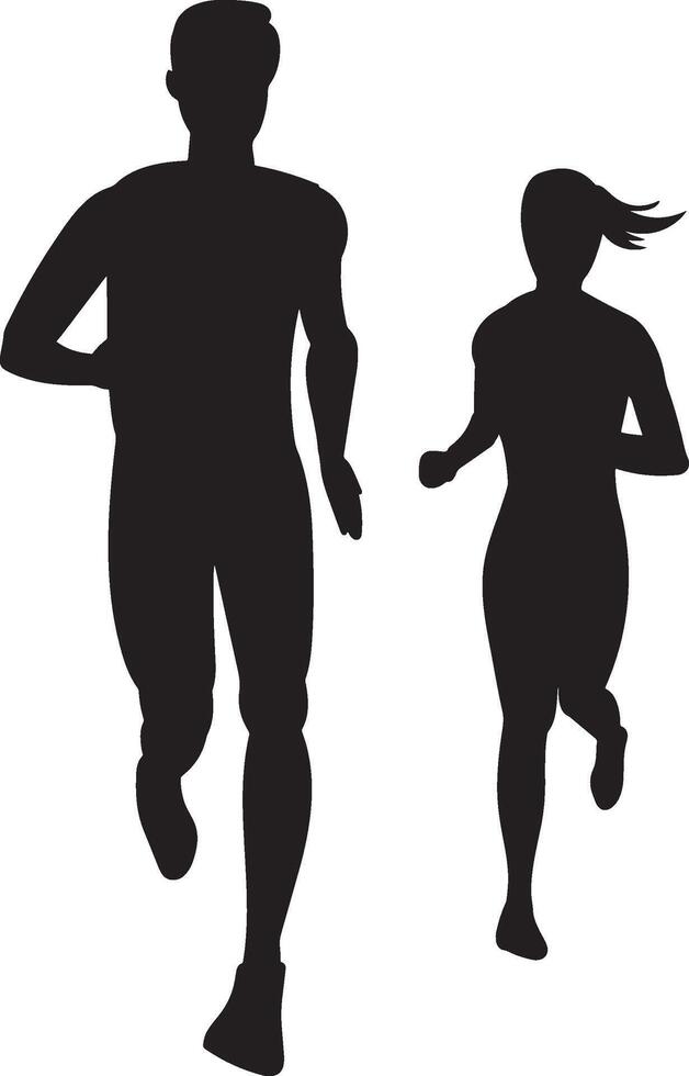 Silhouette of Man and Woman Running. vector