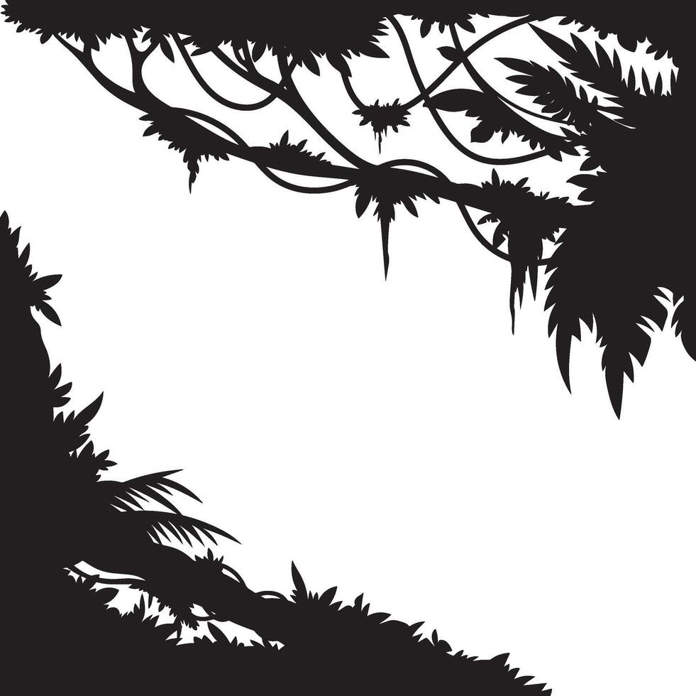 Jungle Forest Silhouette Frame. vector