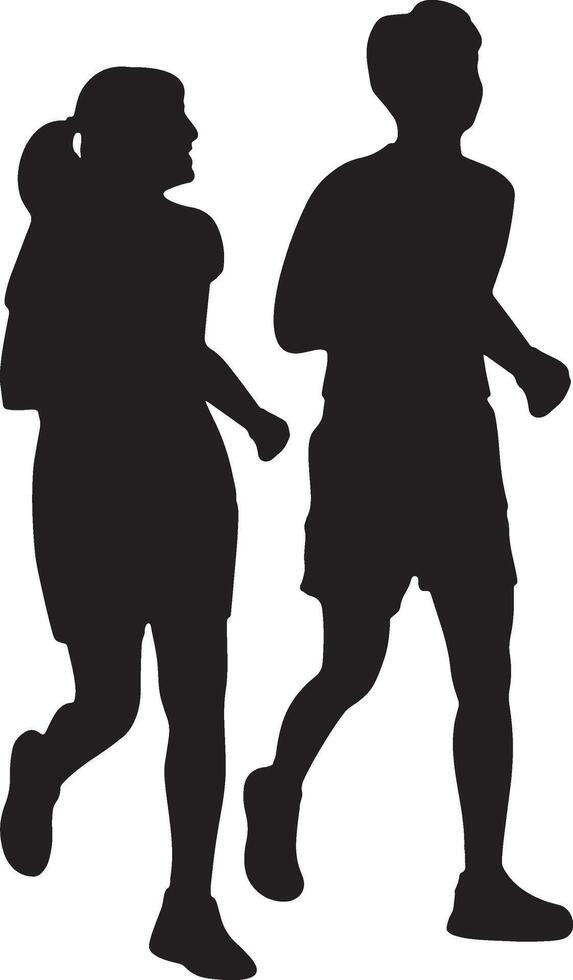 Silhouette of a man and woman jogging together. vector