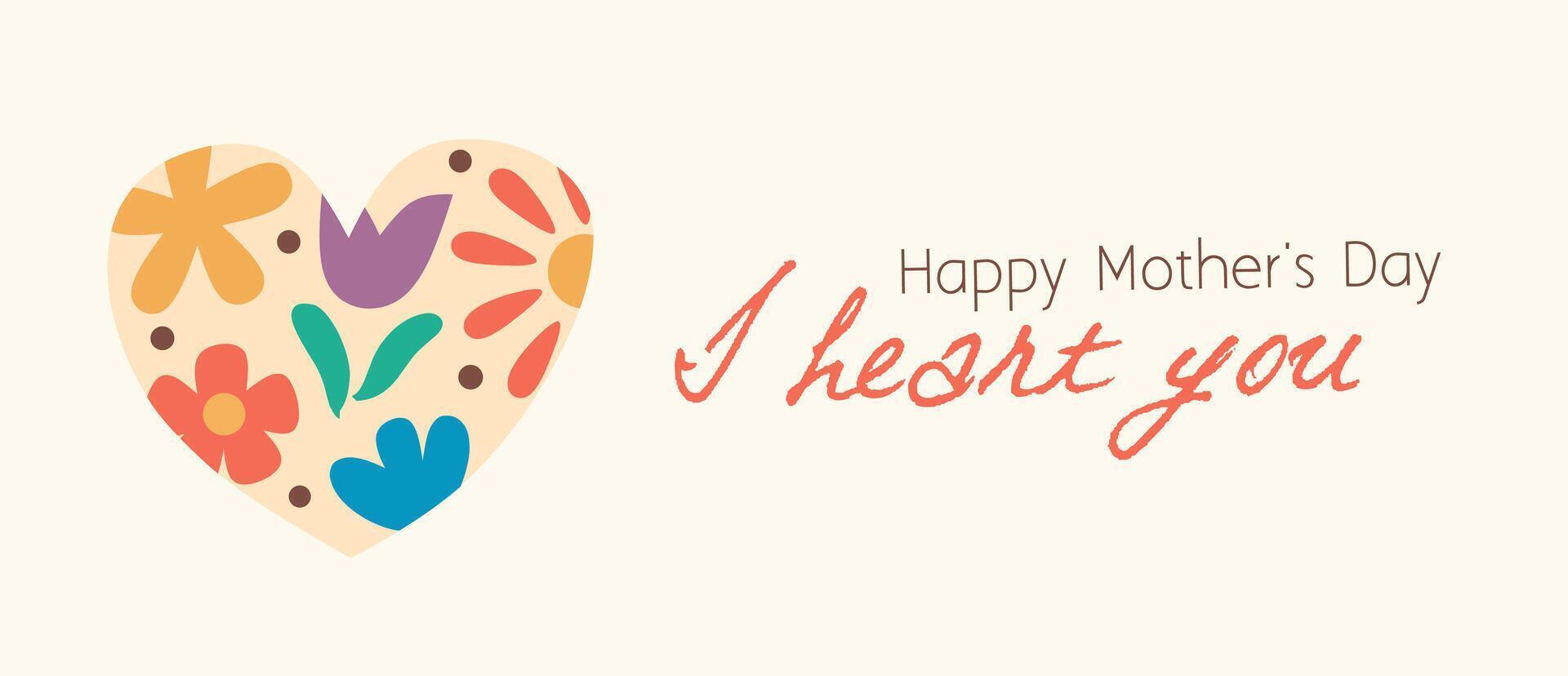 Happy Mother's day greeting card with beautiful floral, heart shaped art on white background poster and banner. Creative spring card template with typography text. Happy Women's Day illustration. vector