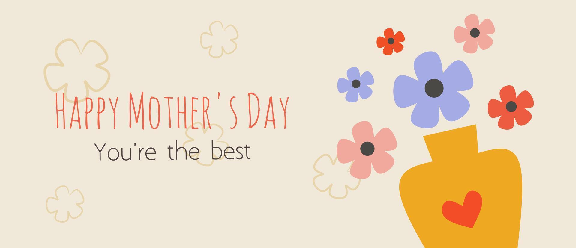 Happy Mother's day greeting card with beautiful floral, cute flowers on white background poster and banner. Creative spring card template with typography text. Happy Women's Day illustration. vector