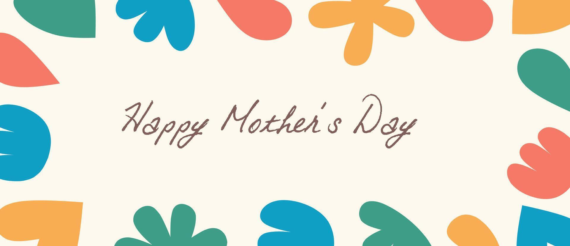 Happy Mother's day greeting card with beautiful floral frame, abstract flowers on white background poster, banner. Creative spring card template with typography text. Happy Women's Day illustration. vector