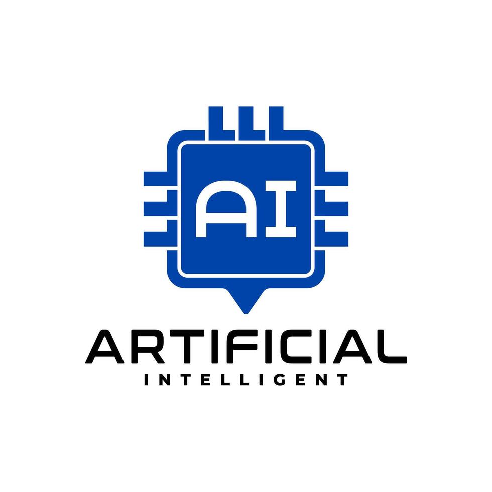 illustration of computer chip with letter A and I. Artificial Intelligence logo for technology company. vector