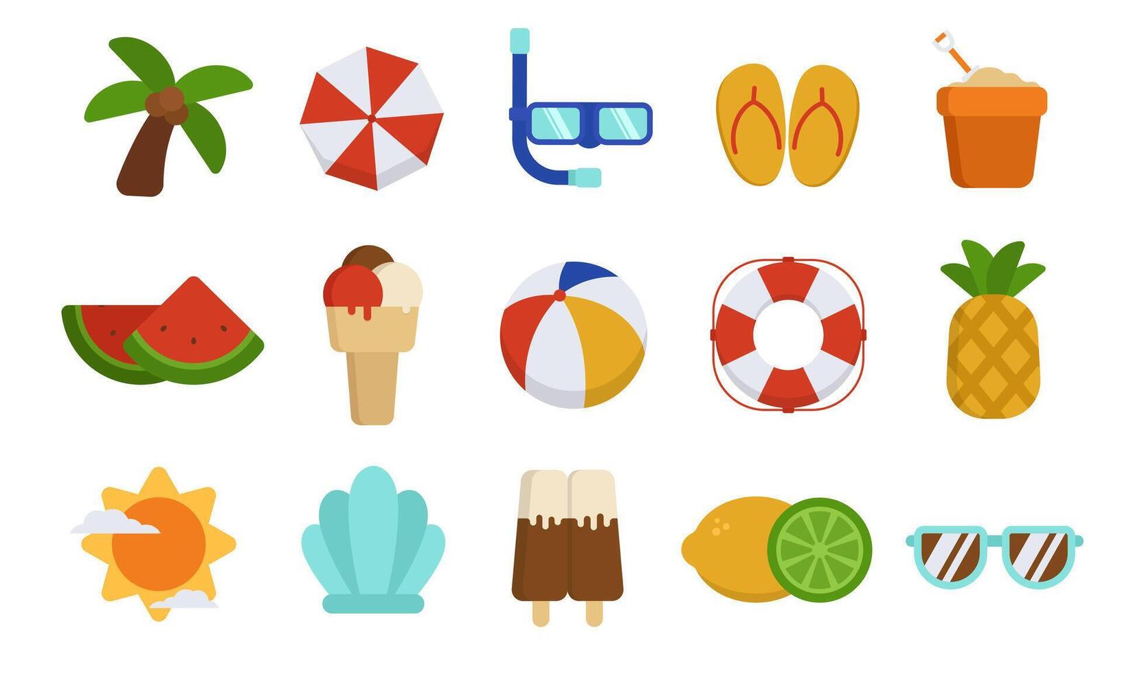 Summer icon flat illustration collection set isolated on white vector