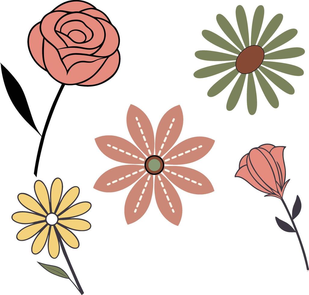 a set of flowers in different colors vector