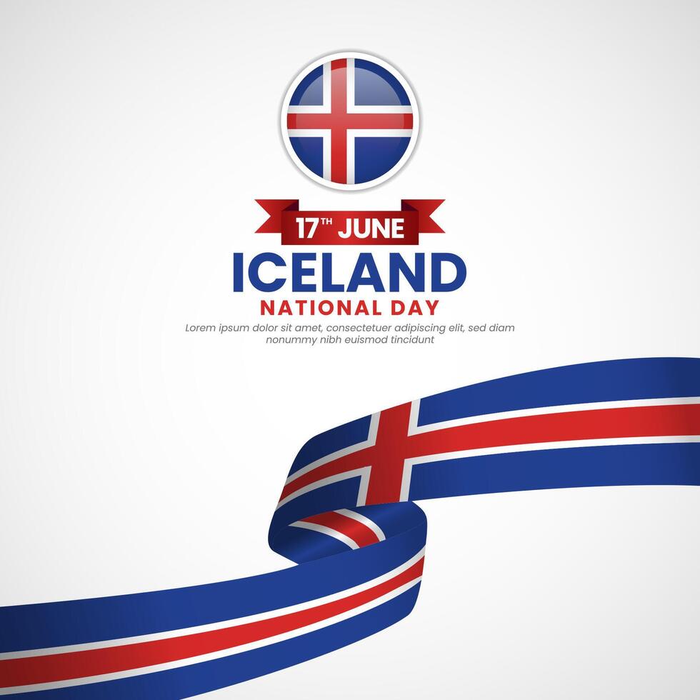 Iceland independence day banner background with waving flag illustration vector