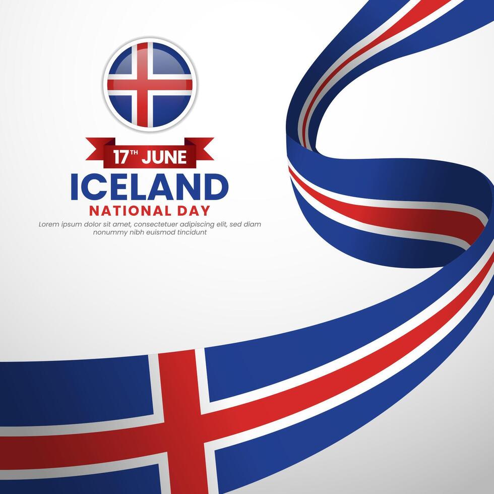 Iceland independence day Square banner with waving flag illustration vector