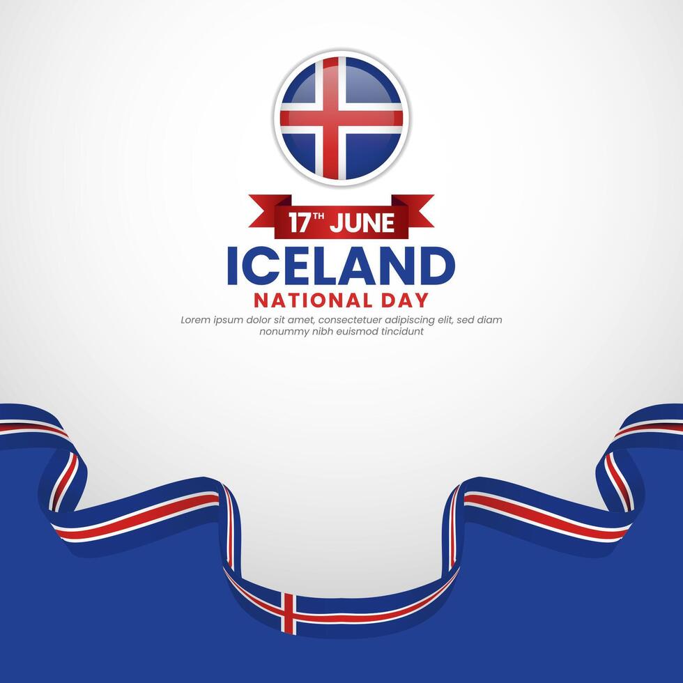 Iceland independence day greeting card, square banner background with National waving flag vector
