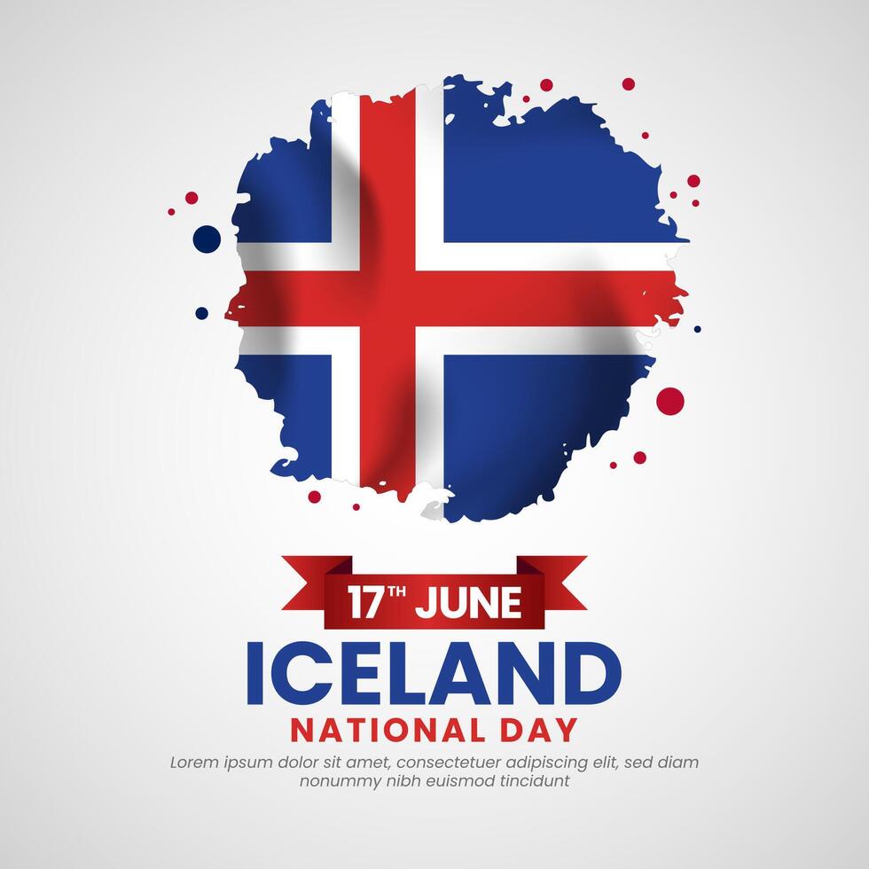 Iceland Grunge brush painted flag style for national day square banner background vector