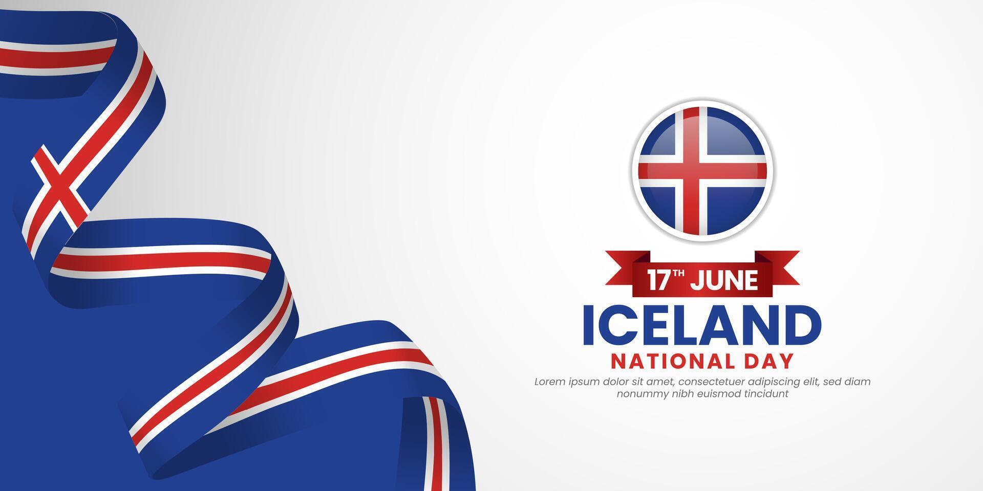 Iceland waving ribbon flag for National day background. Template for Independence day banner design vector
