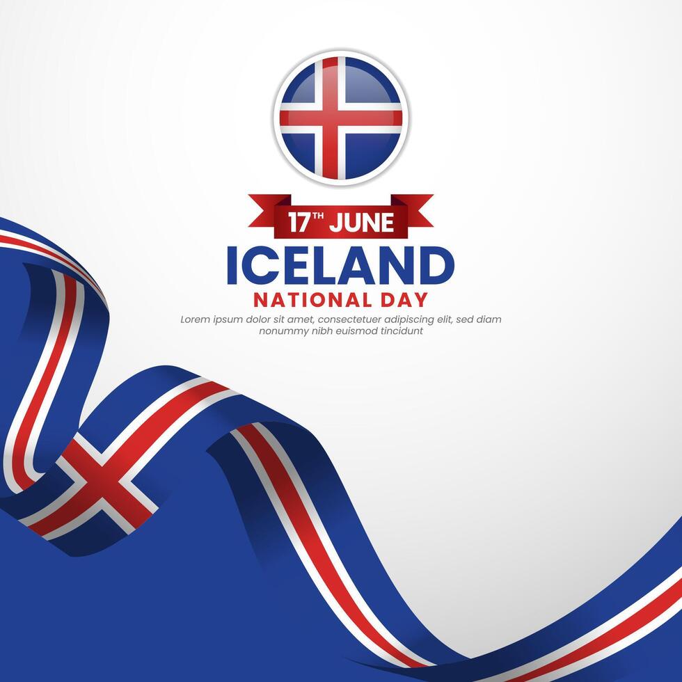 Iceland independence day greeting card, banner background with National waving flag vector