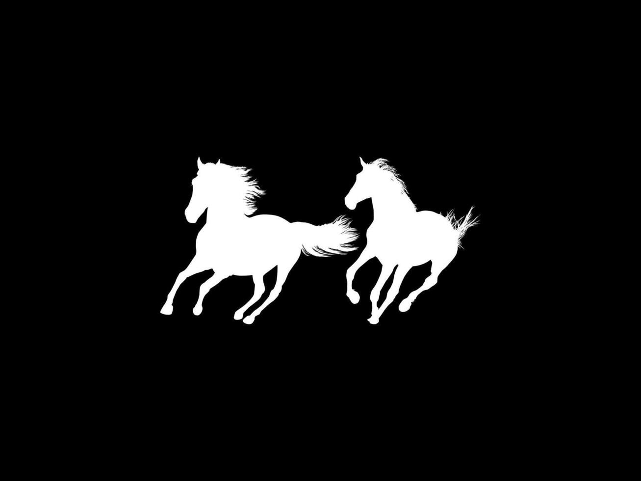 Pair Horse Silhouette in BW vector