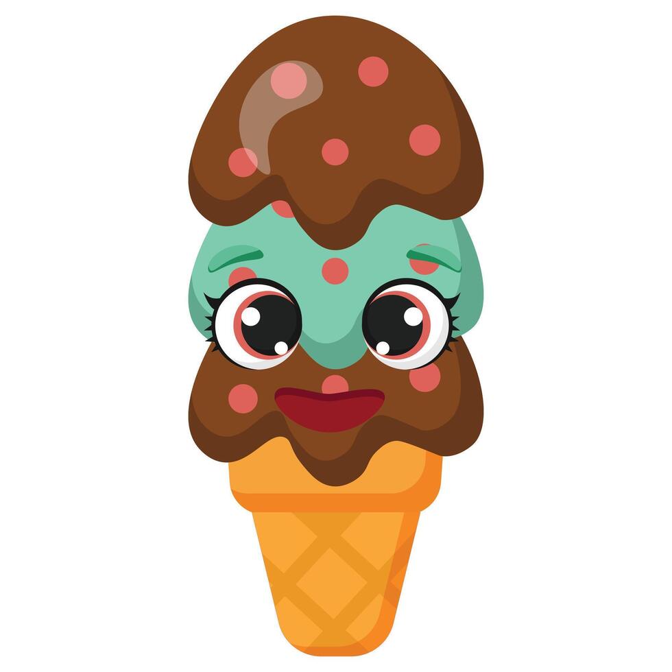 Happy Mint chocolate ice cream cone vector