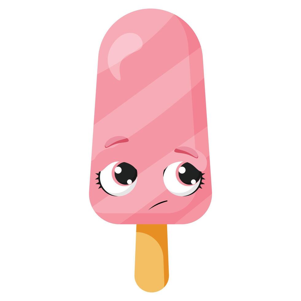 Shy pink ice cream with eyes vector