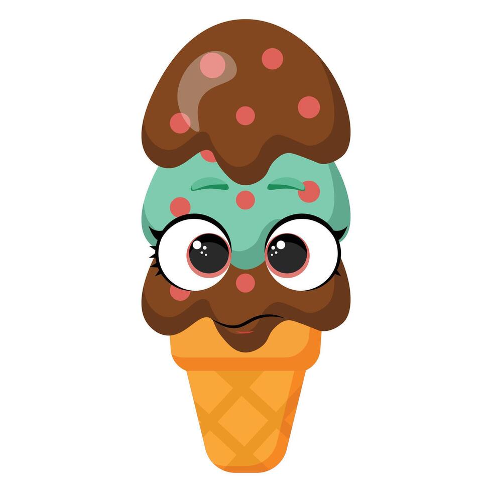 Surprised mint chocolate ice cream cone character vector