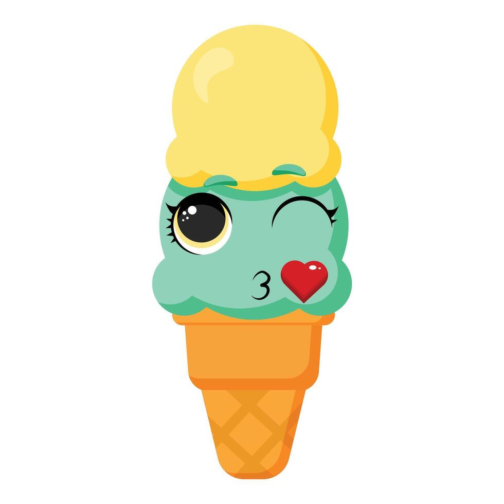Winking ice cream cone kiss vector