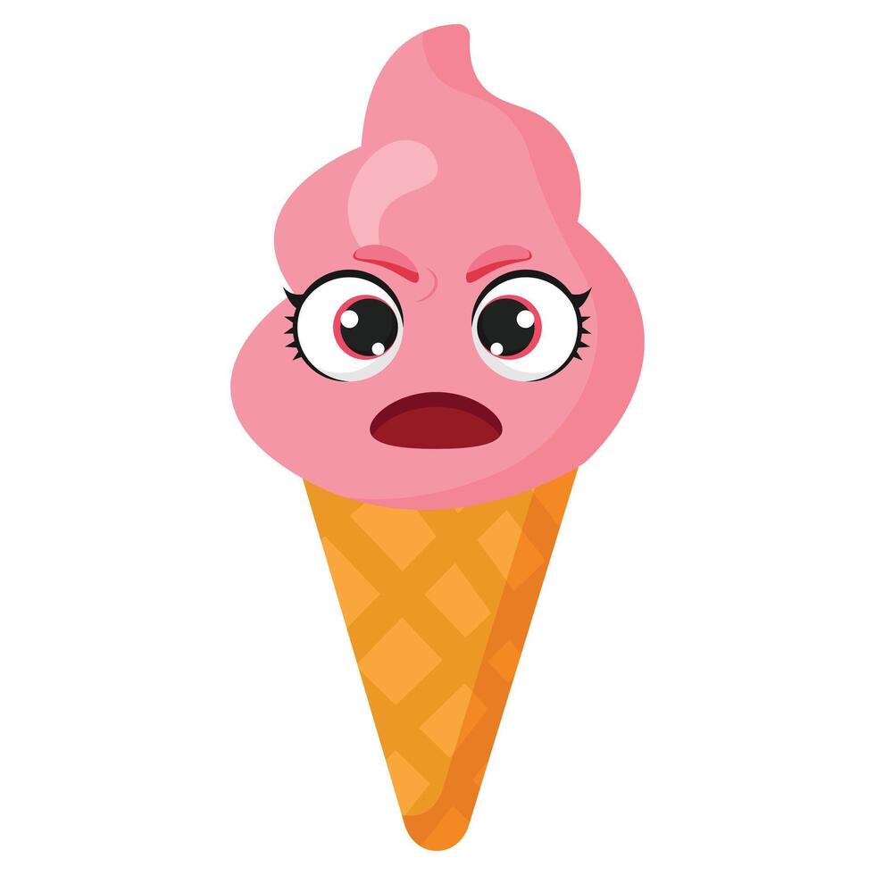 Angry pink ice cream cone vector