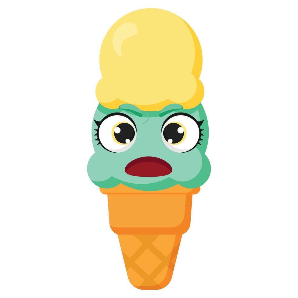 Ice cream cone with an angry face vector