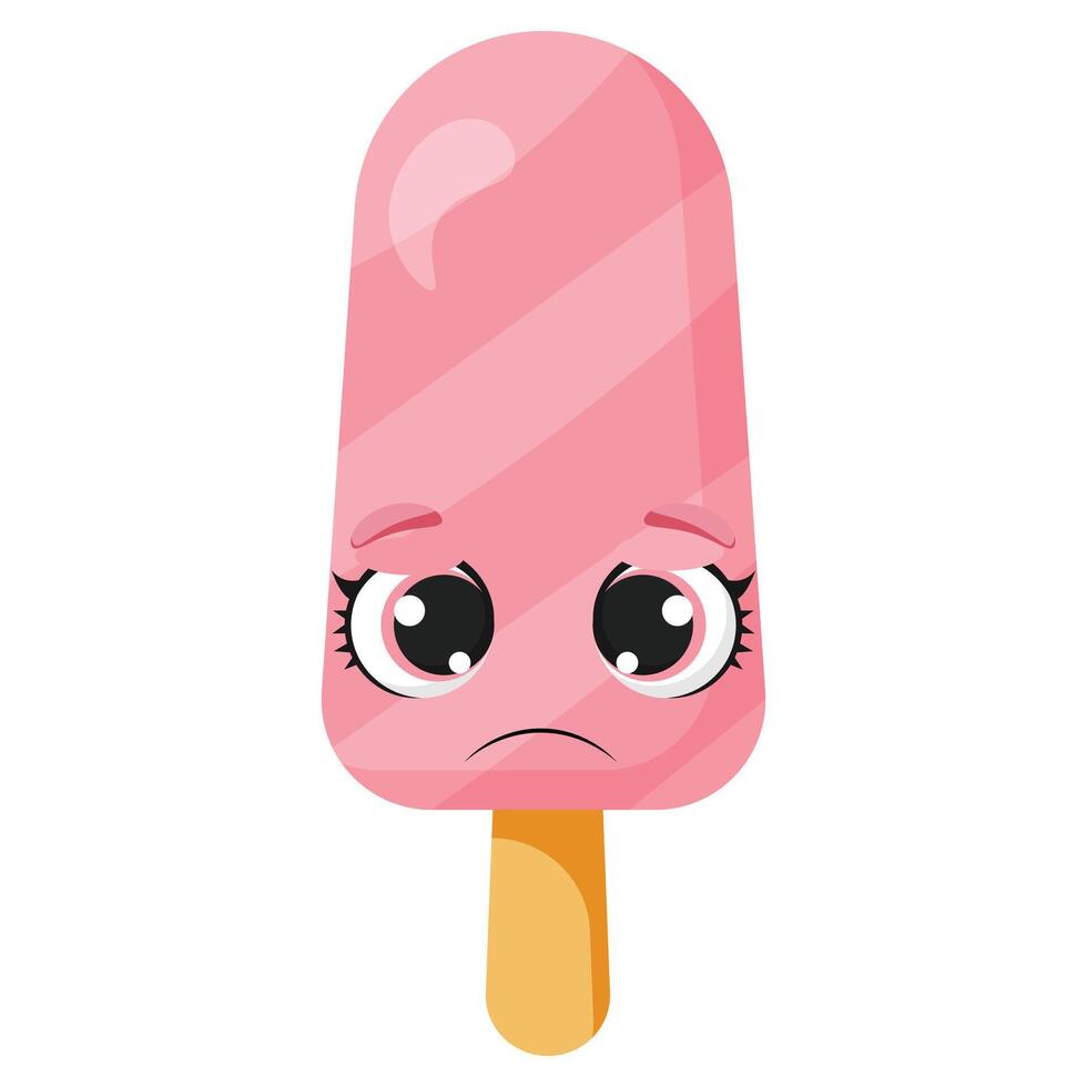 Sad pink ice cream with eyes vector
