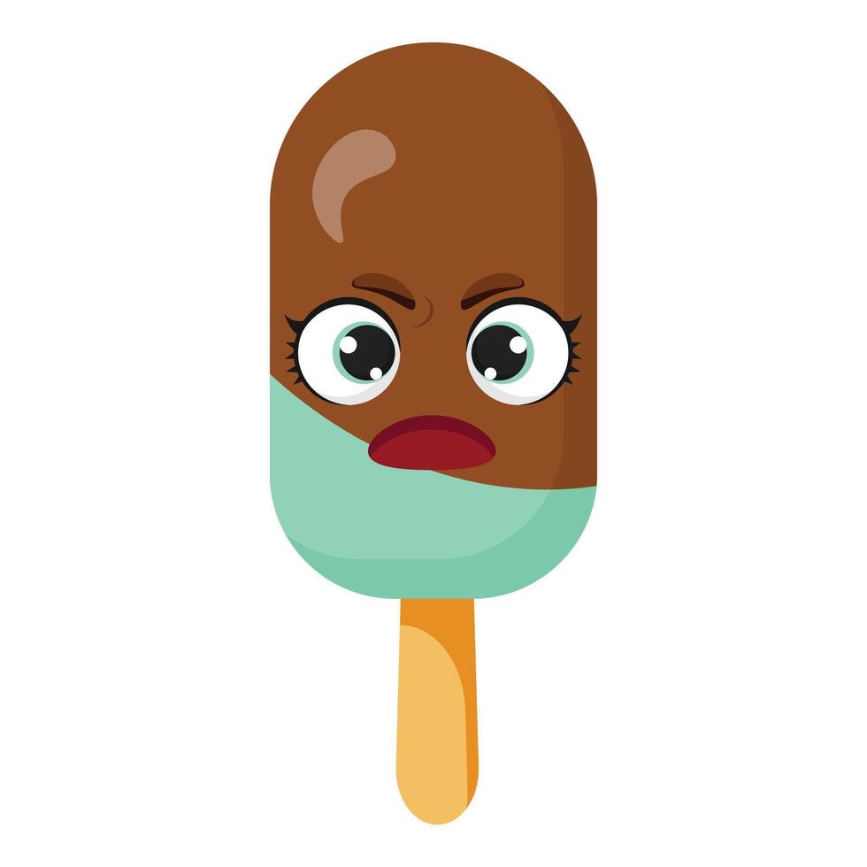 The evil face of mint chocolate ice cream. vector