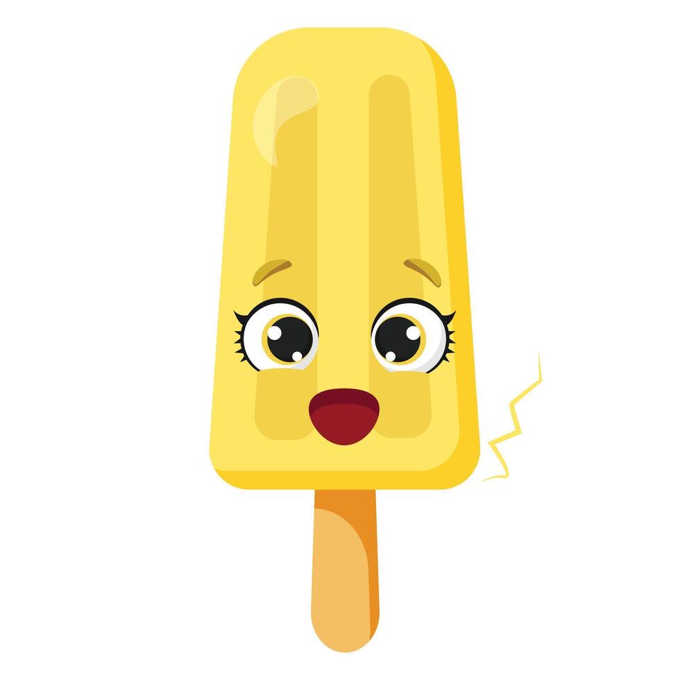 Shocking yellow ice cream with big eyes and a smiling face on a white background vector