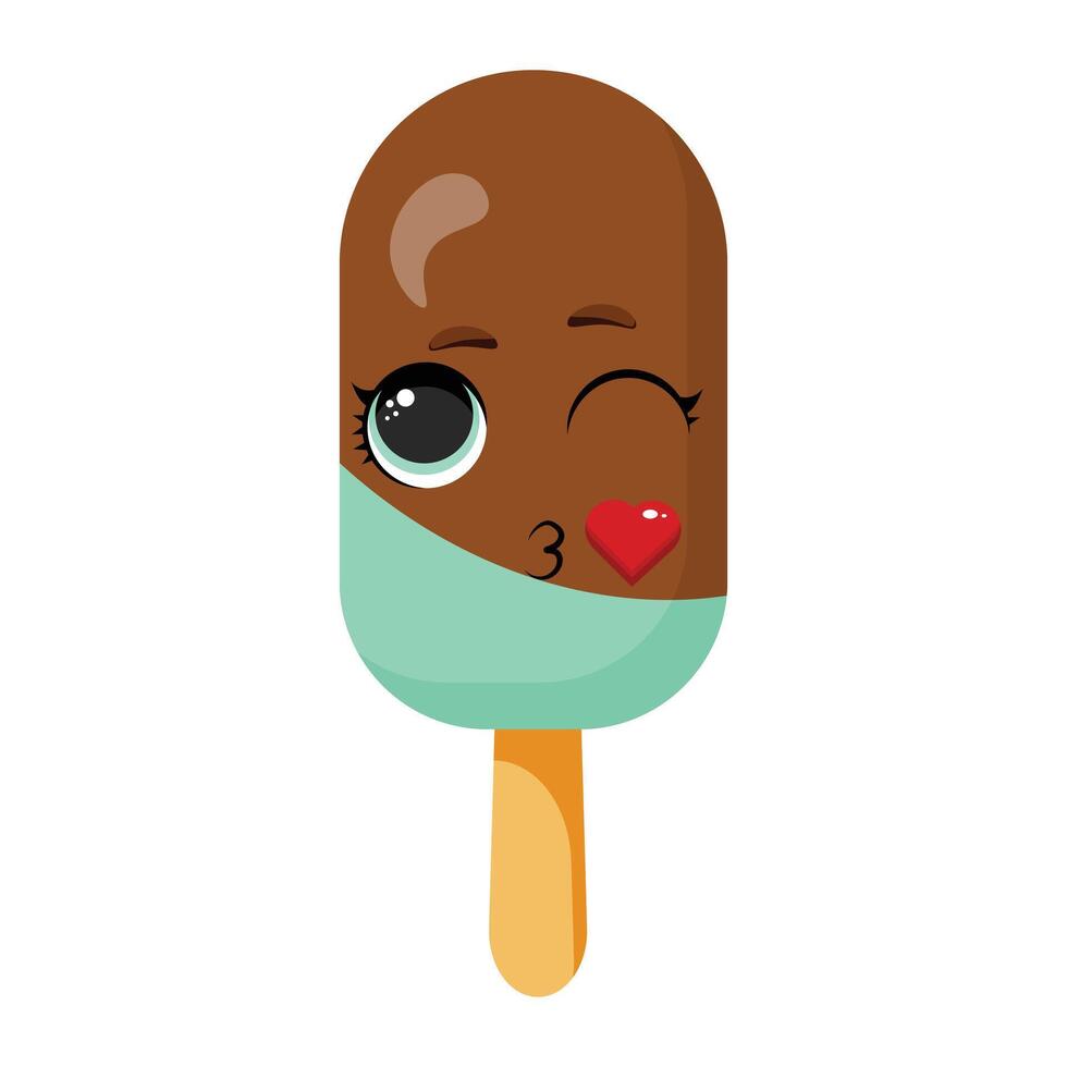 Adorable mint chocolate ice cream character winking and blowing a kiss vector