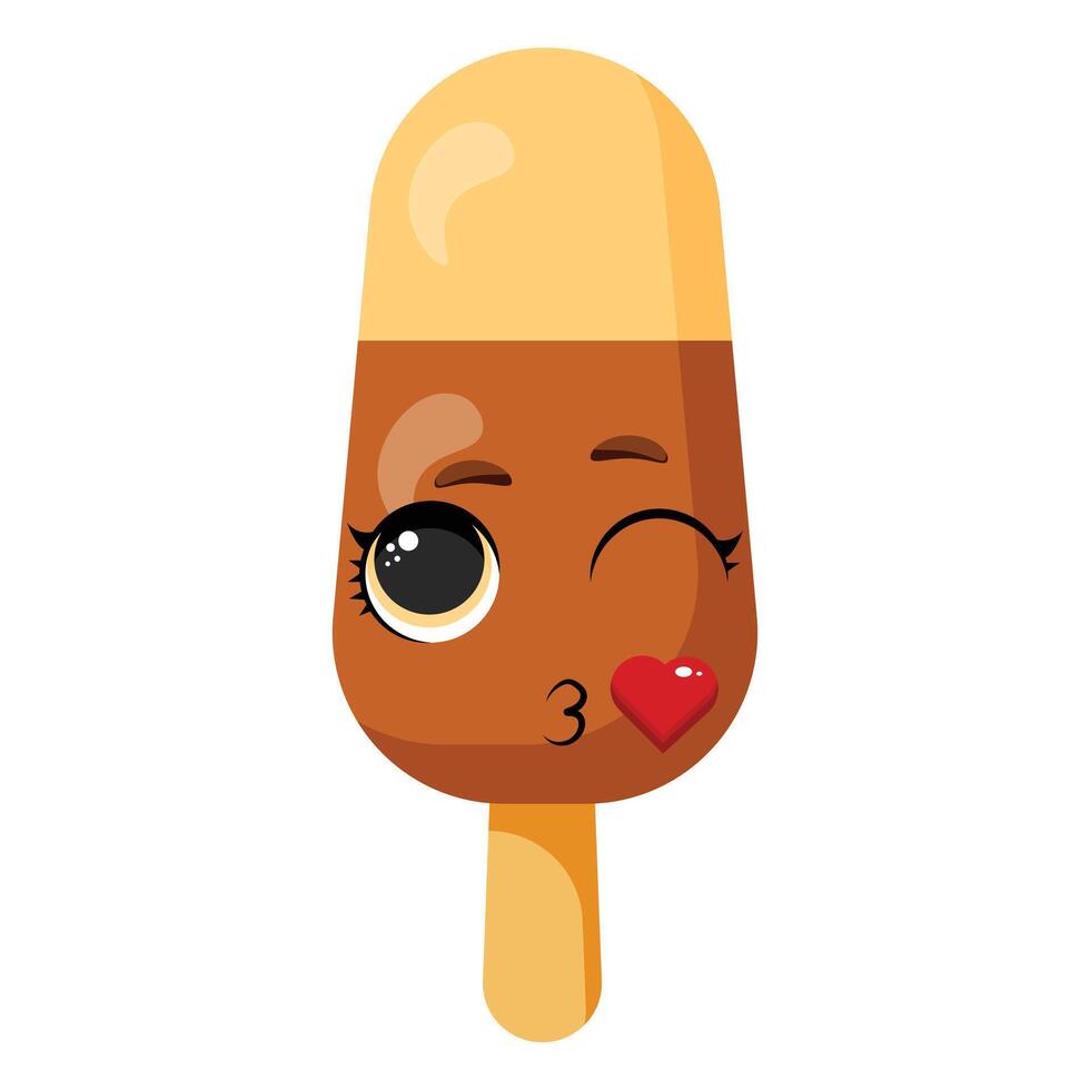 Cute ice cream sundae with a winking face and red heart is perfect for children's artwork, summer events, birthday invitations, candy store branding and fun projects vector