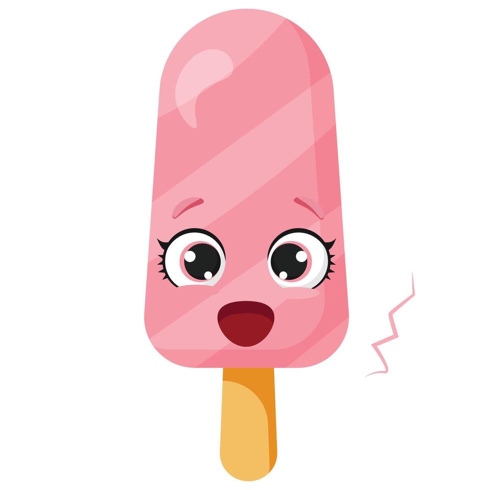Excited pink ice cream with eyes vector
