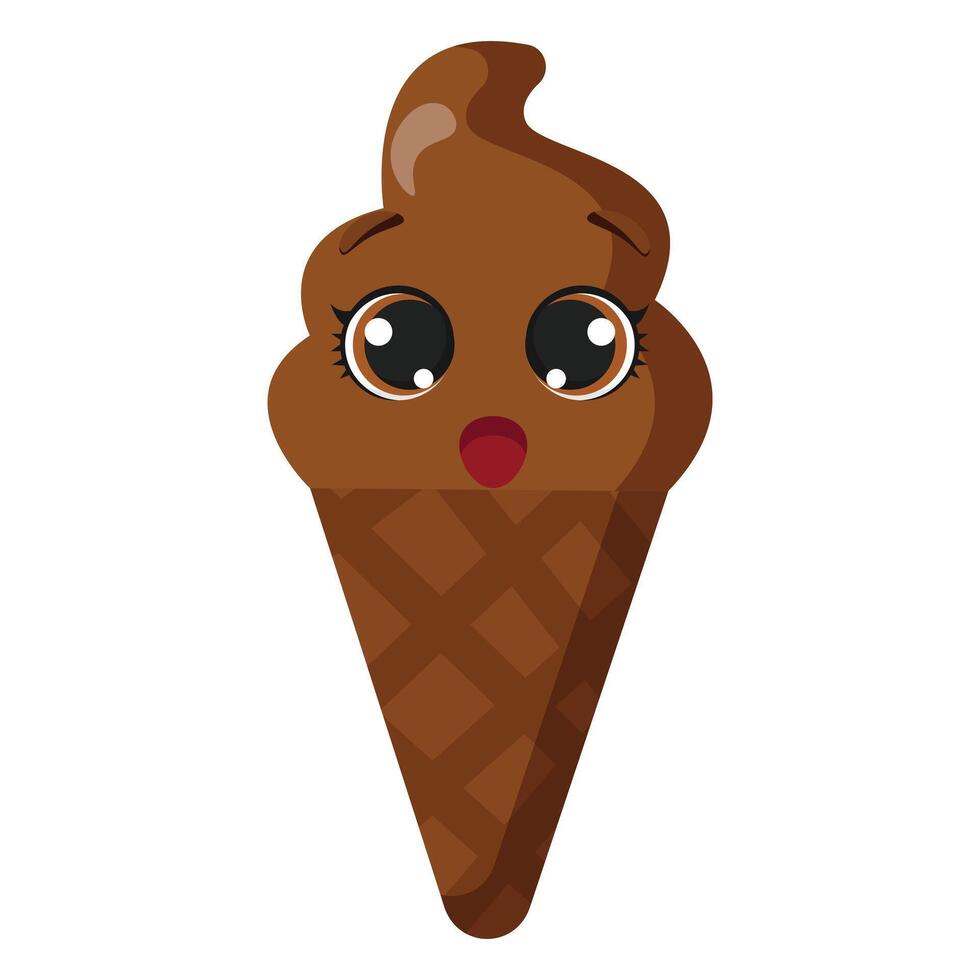 Surprised chocolate ice cream cone with big eyes and cute expression vector