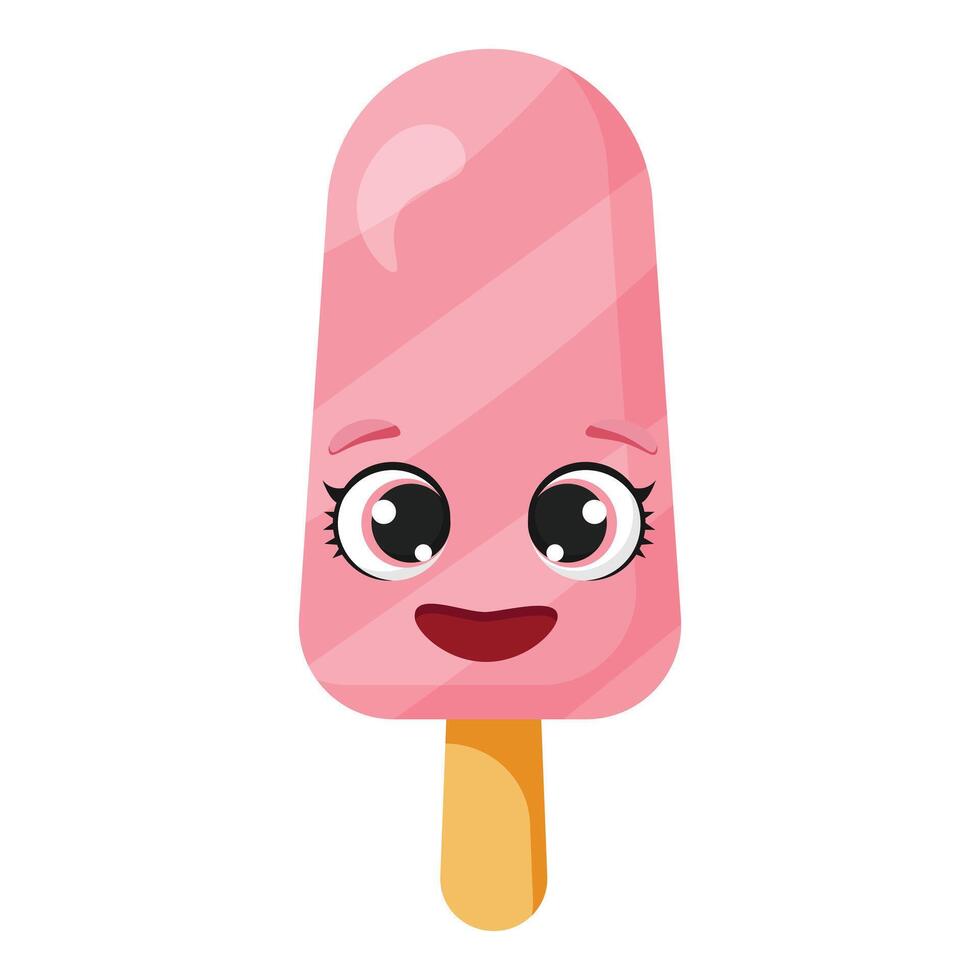 Happy pink ice cream with eyes vector