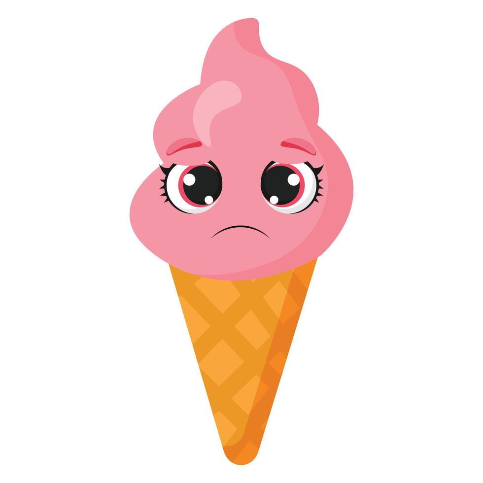 Sad pink ice cream vector