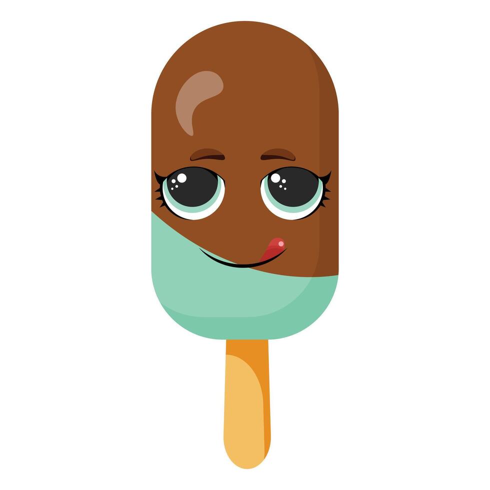 Flirty mint chocolate ice cream with glossy eyes and a playful smile vector
