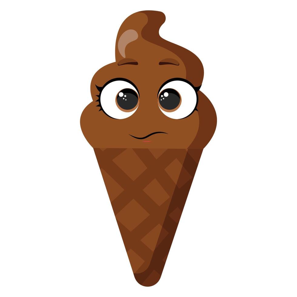 Chocolate ice cream cone with shy facial expression vector