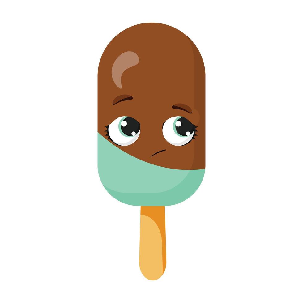 Thoughtful mint chocolate ice cream with dreamy eyes and tilted head vector