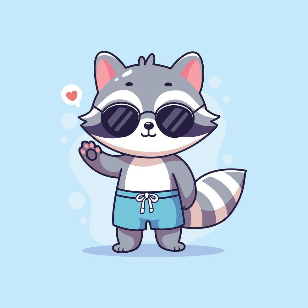 Cute raccoon in sunglasses. illustration in cartoon style. vector