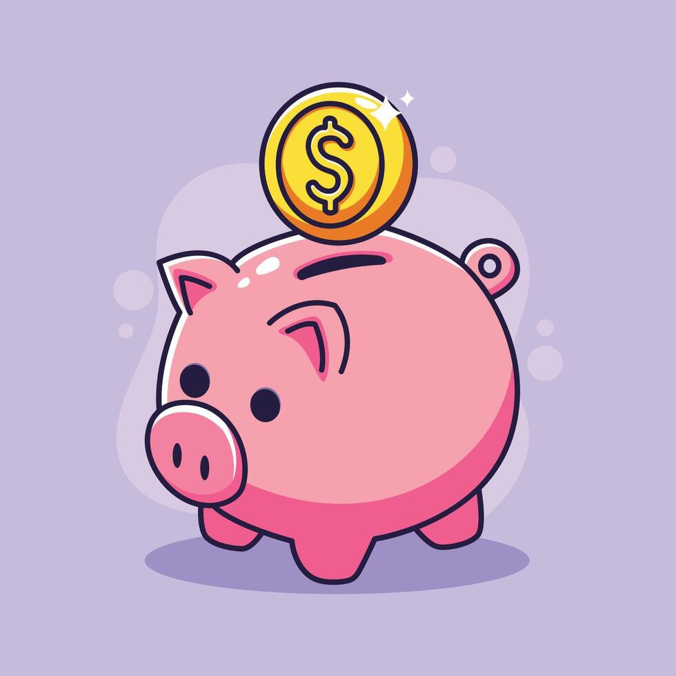 Piggy bank with coin. illustration in cartoon style. vector