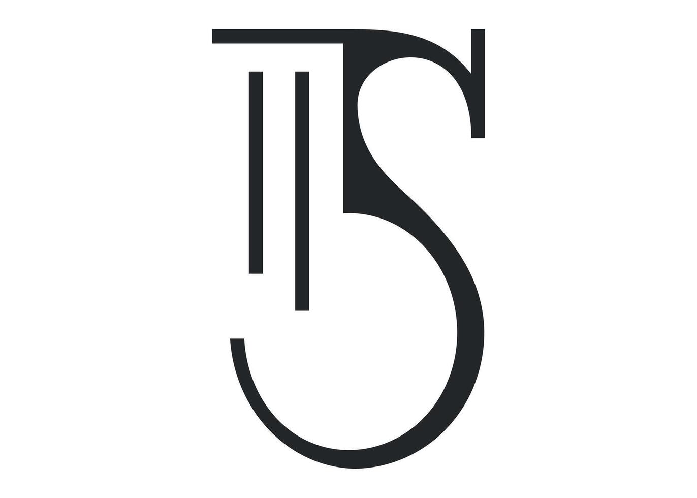 Elegant isolated monogram black and white logo with stylized letter S and classical stone column element. Ideal for architecture, luxury brands, historical themes, or premium visual identity. vector