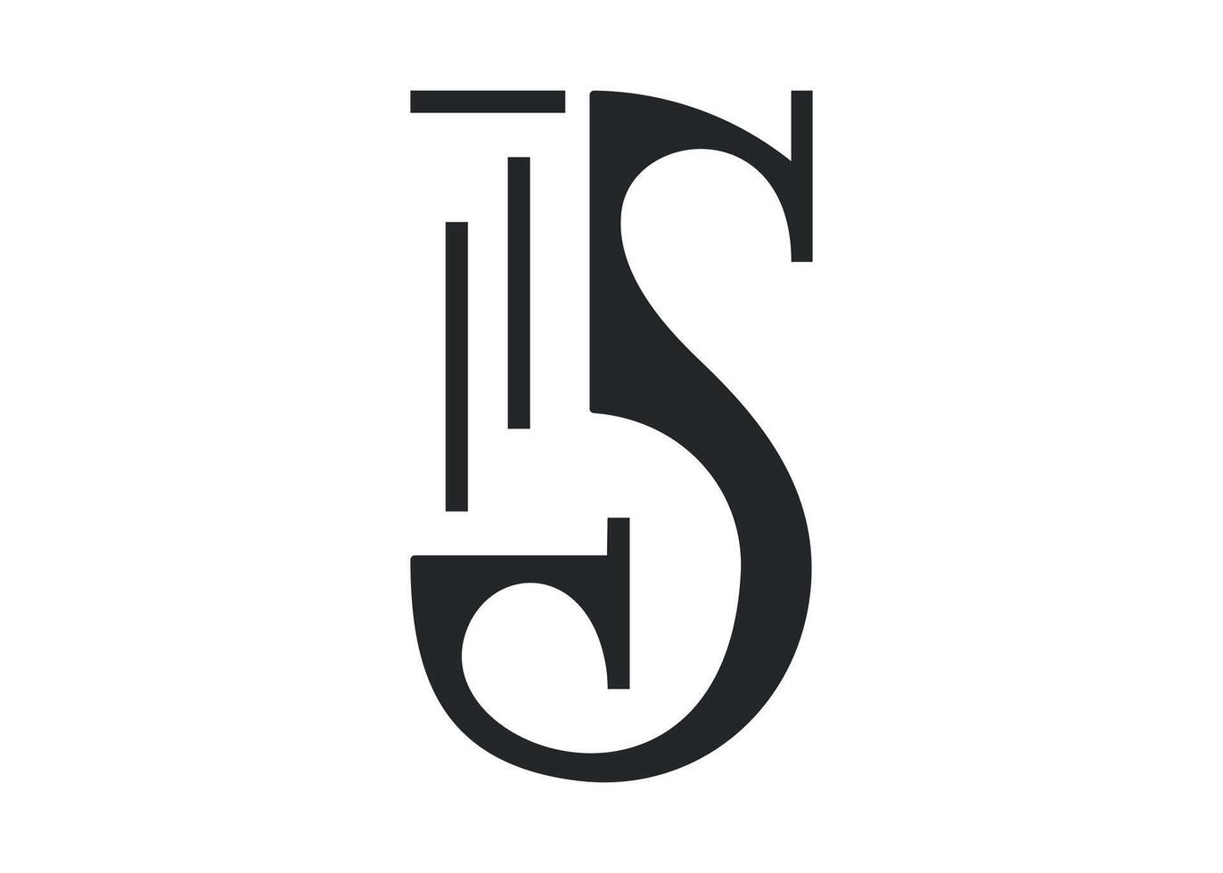 Elegant monogram black and white logo with stylized letter S and classical stone column element. Ideal for architecture, luxury brands, historical themes, or premium visual identity. vector