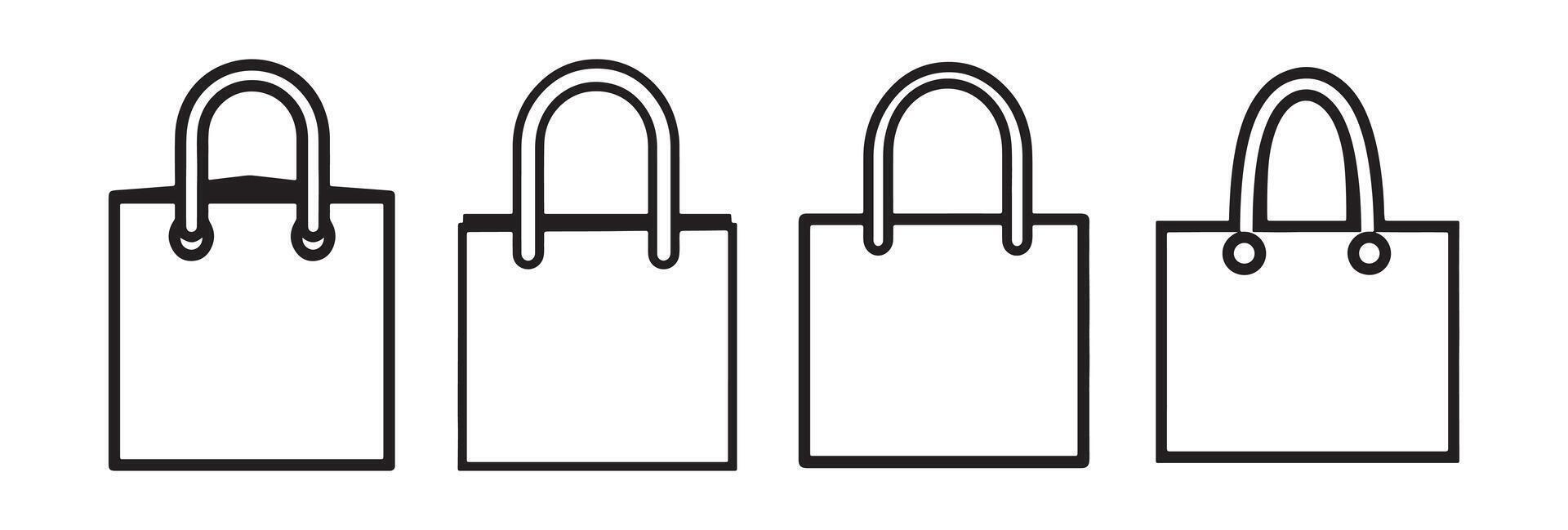 Abstract Four shopping bags in a row black and white outline Icon or Logo Design Template vector